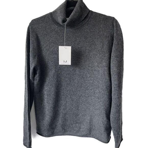 M MAGASCHONI Sweater L NWT 100% Cashmere Signature Turtleneck Dark Grey Heather - Picture 2 of 3